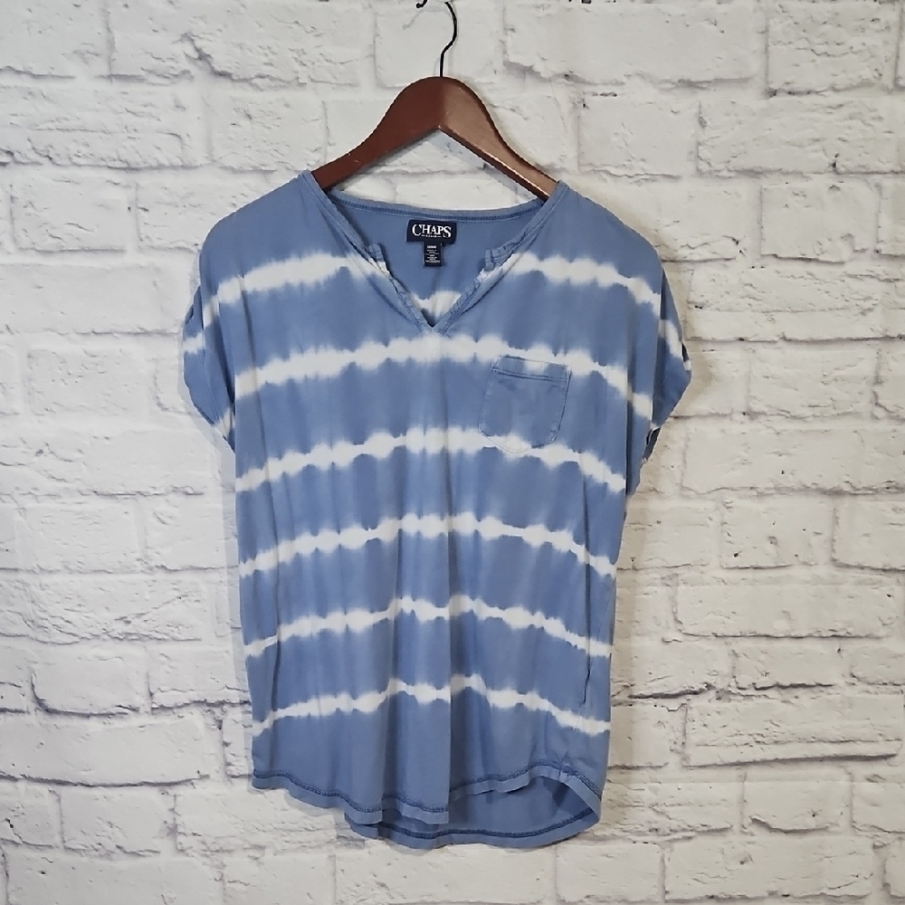 Chaps Blue and White Cap Sleeve Relaxed Tee